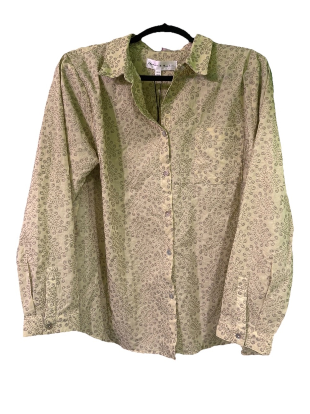 Chelsea and Theadore boho shabby chic Cotton embroidery light lime blouse XL
